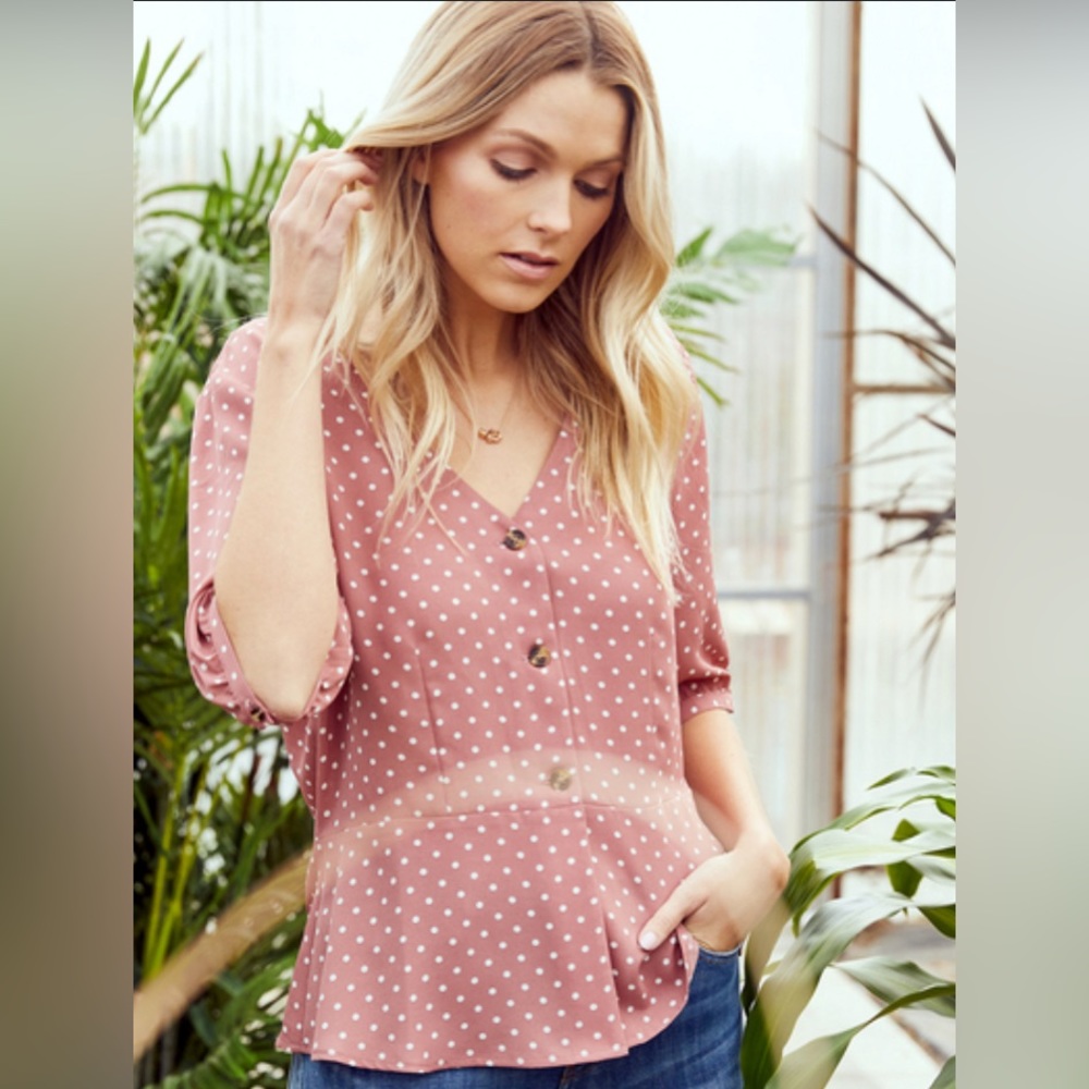 Peplum polka-dot button up blouse